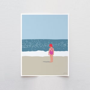 Little Girl in Sunhat on Beach Art Print - Signed and Printed by Jorey Hurley - Unframed or Framed - 130718