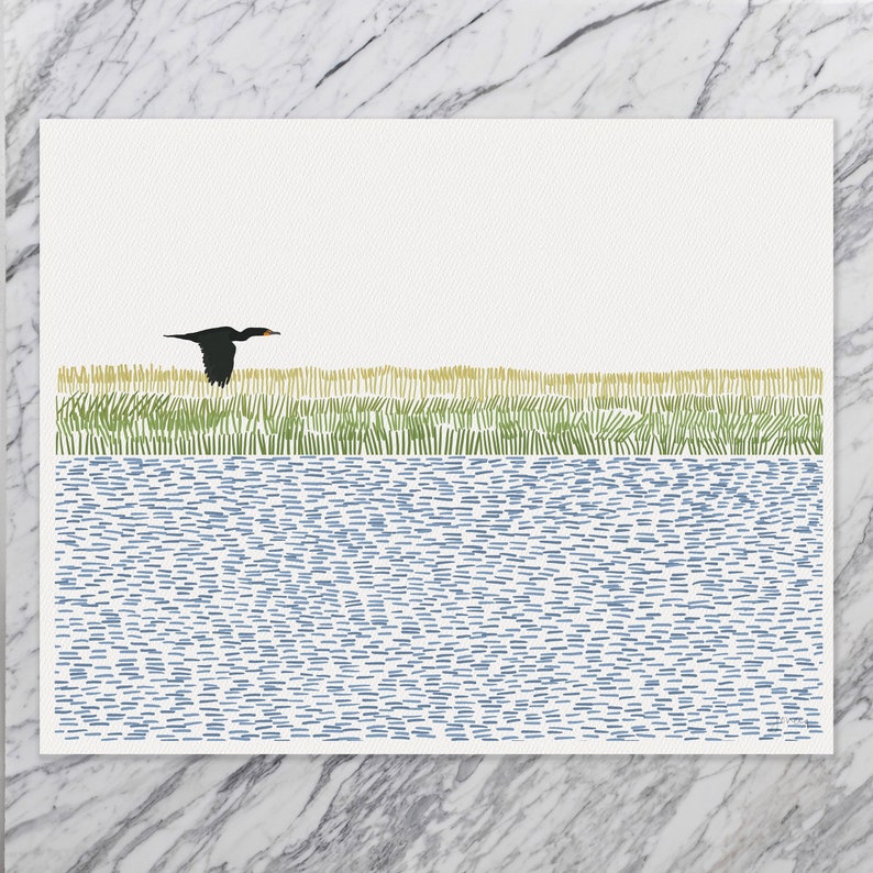 Cormorant over Wetlands Art Print Signed and Printed by Jorey Hurley Unframed or Framed 210801 image 3