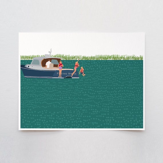 Hinckley Picnic Boat Swim - Signed and Printed by Jorey Hurley - Unframed or Framed - 211029
