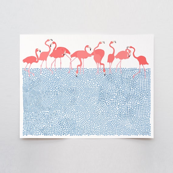 Flamingos Feeding Art Print - Signed and Printed by Jorey Hurley - Unframed or Framed - 250116