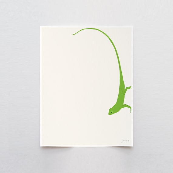Green Gecko Modern Art Print - Signed and Printed by Jorey Hurley - Unframed or Framed - 120927