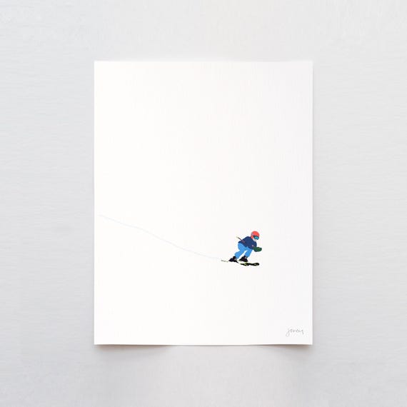 Downhill Skiing Minimal Art Print - Signed and Printed by Jorey Hurley- Unframed or Framed - 240107