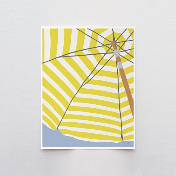 Yellow Umbrella Art Print Vertical - Signed and Printed by Jorey Hurley - Unframed or Framed - 230820
