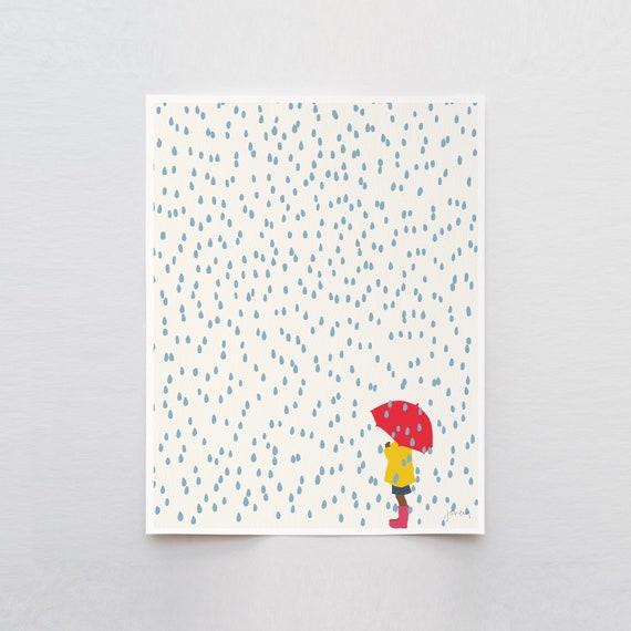 Little Girl in the Rain Art Print - Signed and Printed by Jorey Hurley - Unframed or Framed - 140206