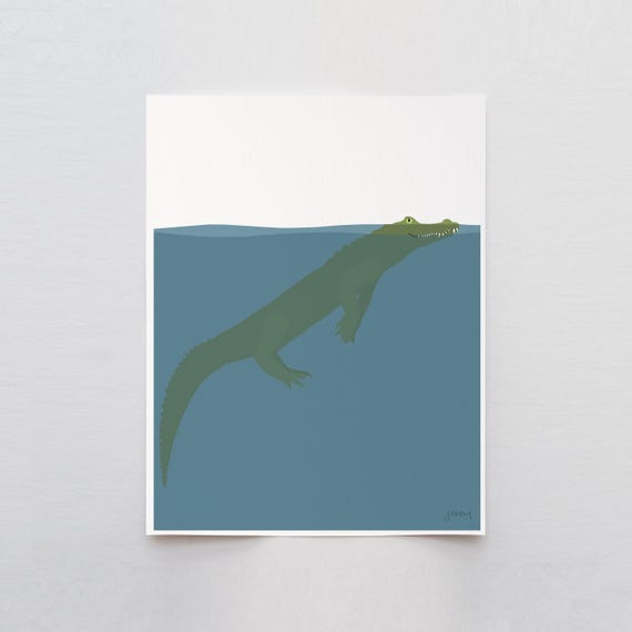 Minimal Alligator Art Print - Signed and Printed by Jorey Hurley - Unframed or Framed - 161226