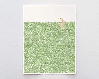 Retriever Catching Ball Art Print – Signed by Jorey Hurley - Dog Illustration - 140715