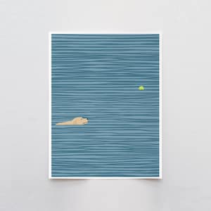 Yellow Labrador Swimming Wall Art, signed print by Jorey Hurley