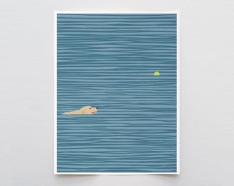Yellow Labrador Swimming Art Print – Signed by Jorey Hurley - Dog Wall Decor - 140306