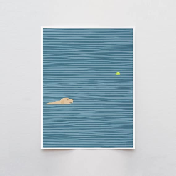 Yellow Labrador Swimming Art Print - Signed and Printed by Jorey Hurley - Unframed or Framed - 140306