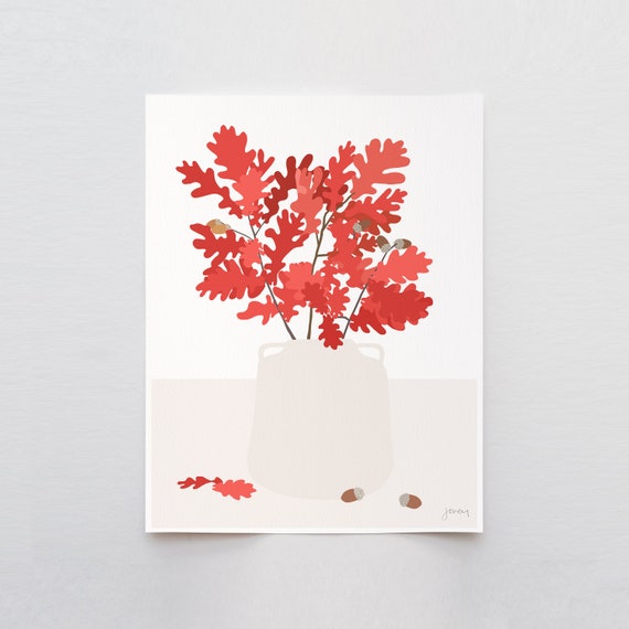 Oak Leaves and Branches Still Life Art Print - Signed and Printed by Jorey Hurley - Unframed or Framed - 221108