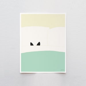 Kitty Hiding Under the Covers Art Print - Signed and Printed by Jorey Hurley - Unframed or Framed - 111101