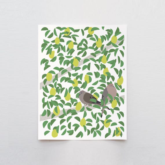 Lemon Tree with Mourning Doves Art Print - Signed and Printed by Jorey Hurley - Unframed or Framed - 250203