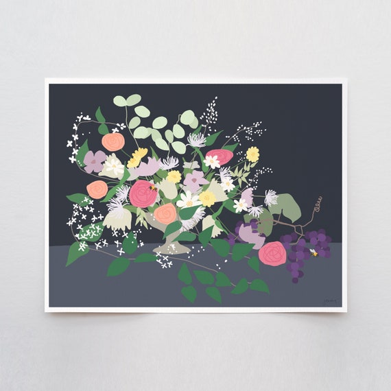 Roses and Eucalyptus Abstract Art Print - Signed and Printed by Jorey Hurley - Unframed or Framed - Botanical Home Decor -191125