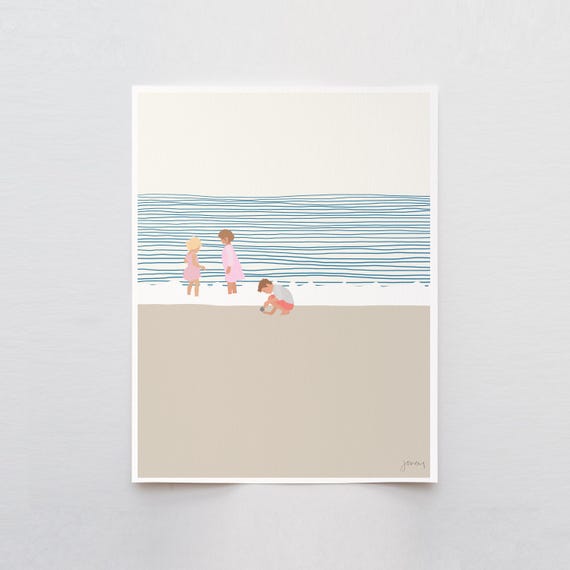 Sisters and a Brother on the Beach Art Print - Signed and Printed by Jorey Hurley - Unframed or Framed - 140619