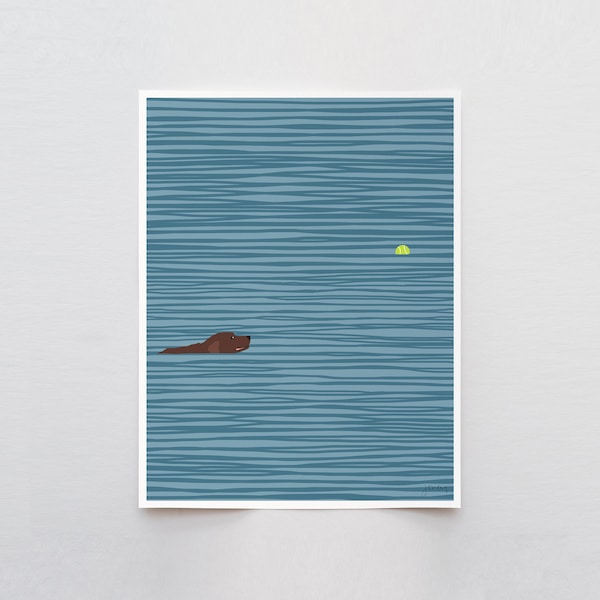 Swimming Labrador Wall Art,  signed print by Jorey Hurley