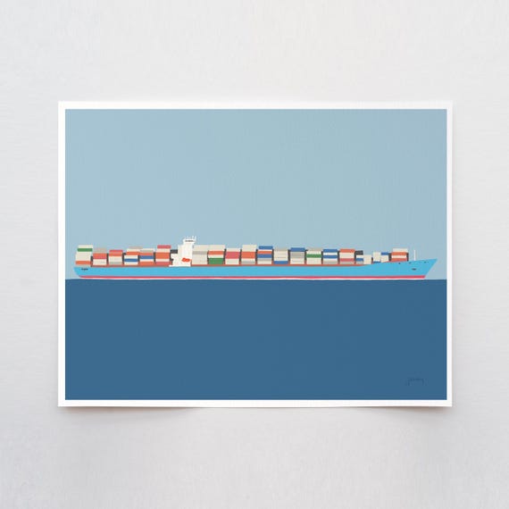 Container Ship Art Print - Signed and Printed by Jorey Hurley - Unframed or Framed - 160111