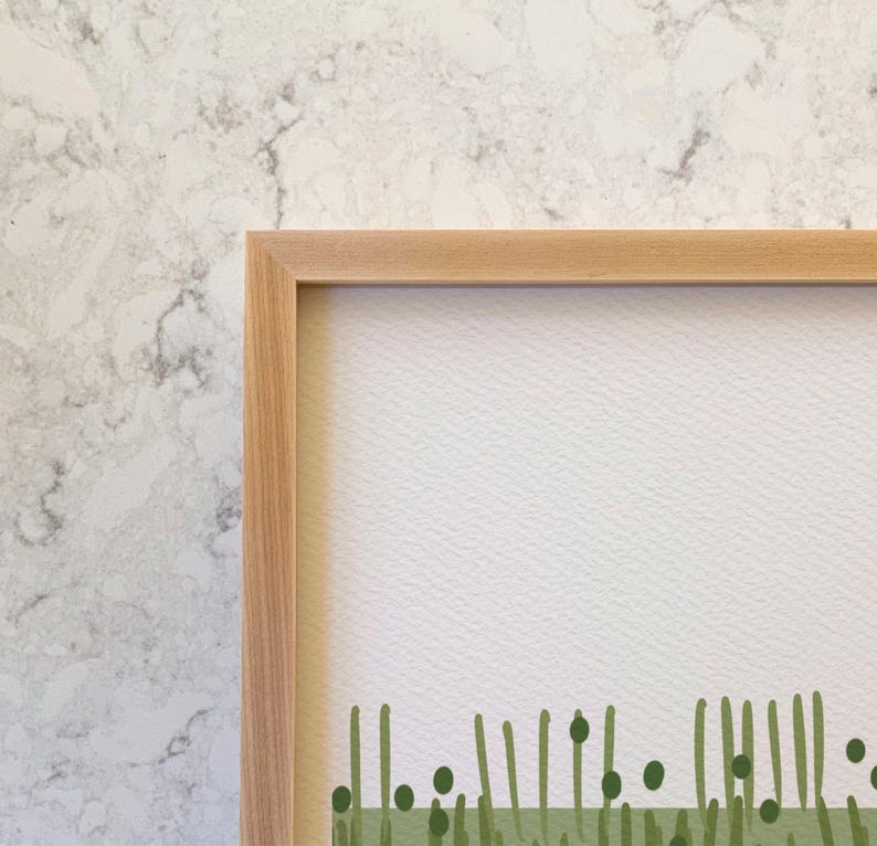 May include: A framed print with a minimalist design featuring a green line pattern and green dots on a white background.