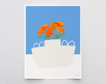 Vase with California Poppy Art Print- Signed and Printed by Jorey Hurley - Unframed or Framed - 201018