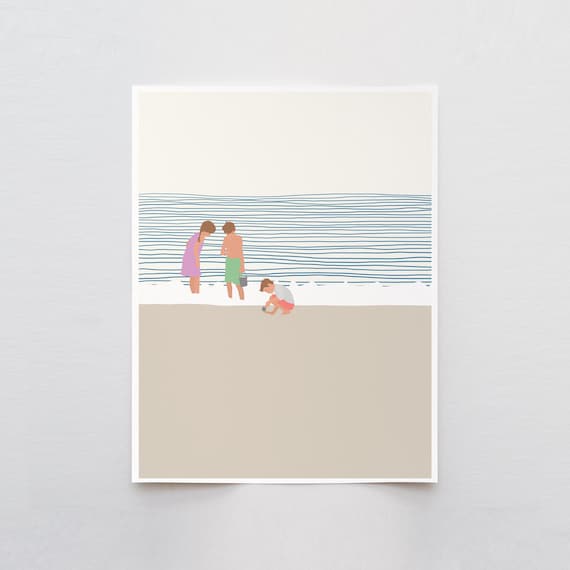 Three Kids on the Beach Art Print - Signed and Printed by Jorey Hurley - Unframed or Framed - 140619