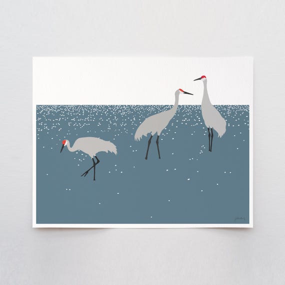 Sandhill Cranes Art Print - Signed and Printed by Jorey Hurley - Unframed or Framed - 250131