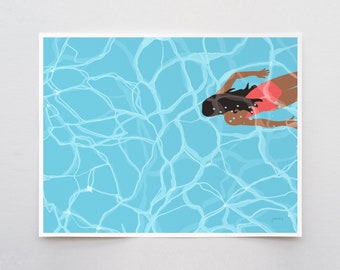 Girl Swimming Art Print - Signed and Printed by Jorey Hurley - Unframed or Framed - 160524