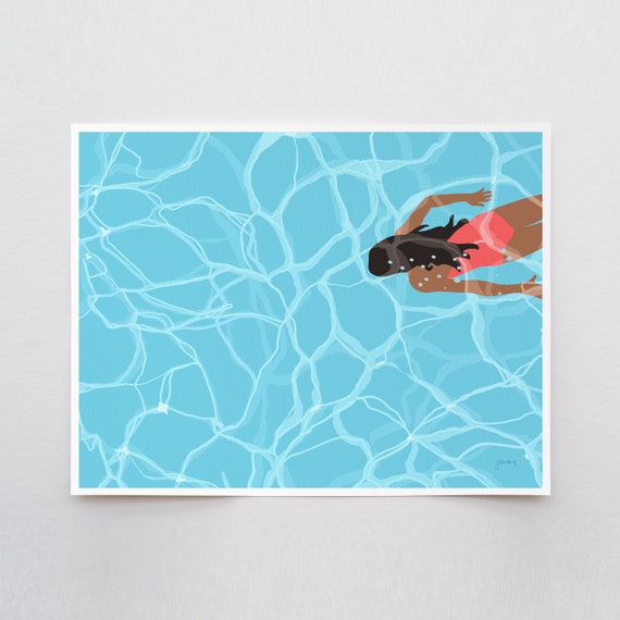 Girl Swimming Art Print - Signed and Printed by Jorey Hurley - Unframed or Framed - 160524