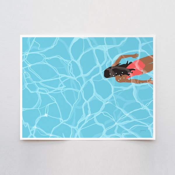 Girl Swimming Art Print - Signed and Printed by Jorey Hurley - Unframed or Framed - 160524
