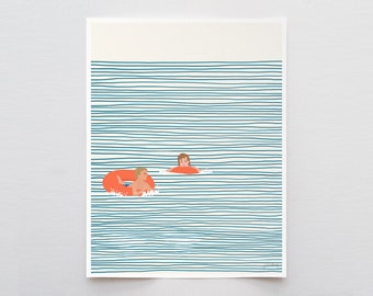 Kids in Orange Floaties Art Print - Signed and Printed by Jorey Hurley - Unframed or Framed - 130809