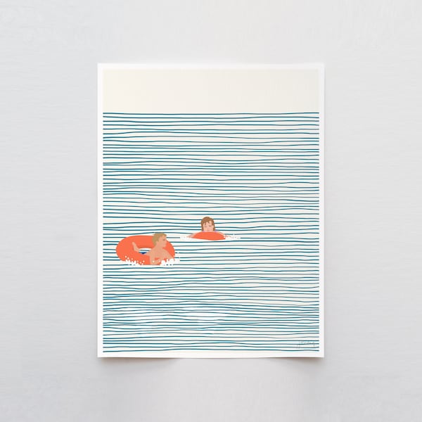 Kids in Orange Floaties Art Print - Signed and Printed by Jorey Hurley - Unframed or Framed - 130809