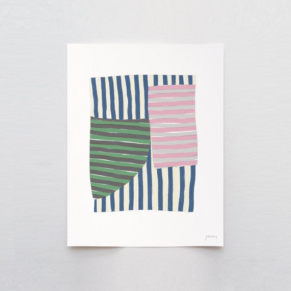 Striped Pink and Green Abstract Art Print - Signed and Printed by Jorey Hurley - Unframed or Framed - 170927