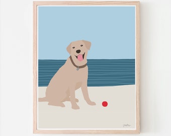 Dog at Beach Art Print. Signed. Framed or Unframed. Multiple Sizes Available. 160522.