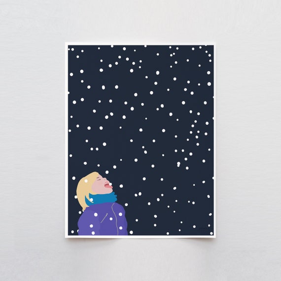 Girl Catching Snowflakes Art Print - Signed and Printed by the Artist - Unframed or Framed - 150105