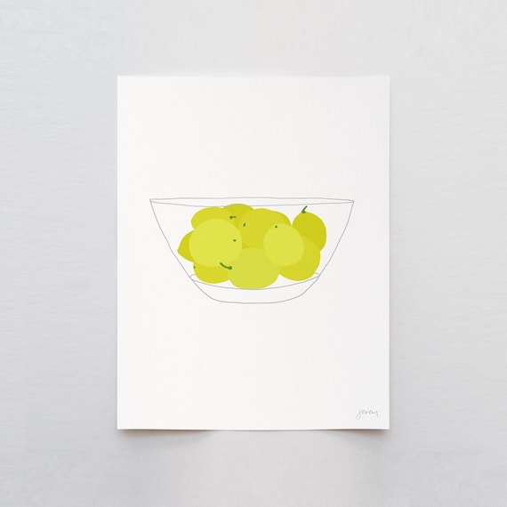 Lemons in a Glass Bowl Art Print - Signed and Printed by Jorey Hurley - Unframed or Framed - 130124