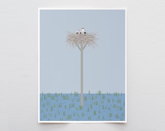 Osprey and Chick in Nest Art Print - Signed by Jorey Hurley - 260621