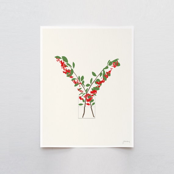 Toyon Berries in Vase Art Print - Signed and Printed by Jorey Hurley - Unframed or Framed - 121219