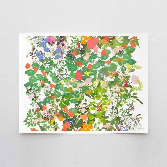 Mille Fleur with Nasturtiums Art Print - Signed and Printed by Jorey Hurley - Unframed or Framed - 210510