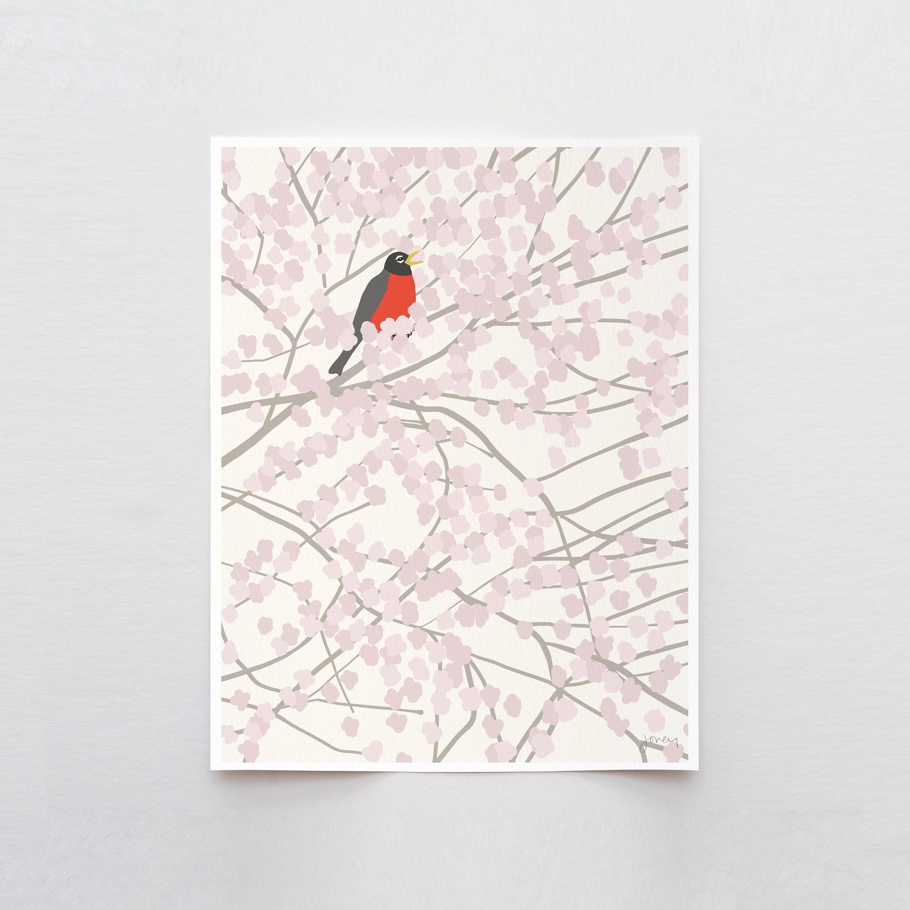Robin in Cherry Blossoms Art Print – Signed by Jorey Hurley