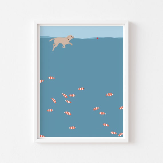 Fish Swimming with Labrador Framed Wall Art - Signed and Printed by Jorey Hurley - 150203