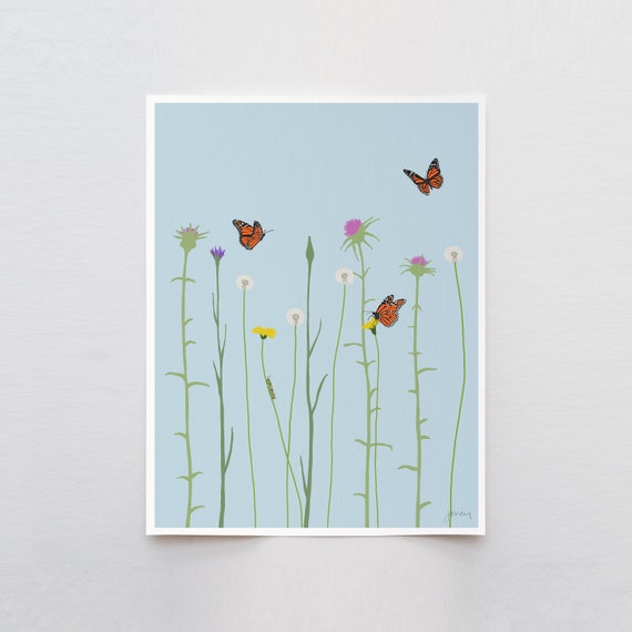 Thistles and Dandelions Art Print - Signed and Printed by Jorey Hurley - Unframed or Framed - 210226