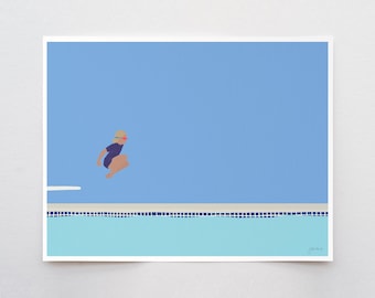 Girl Jumping into Pool Art Print - Signed and Printed by Jorey Hurley - Unframed or Framed - 150713
