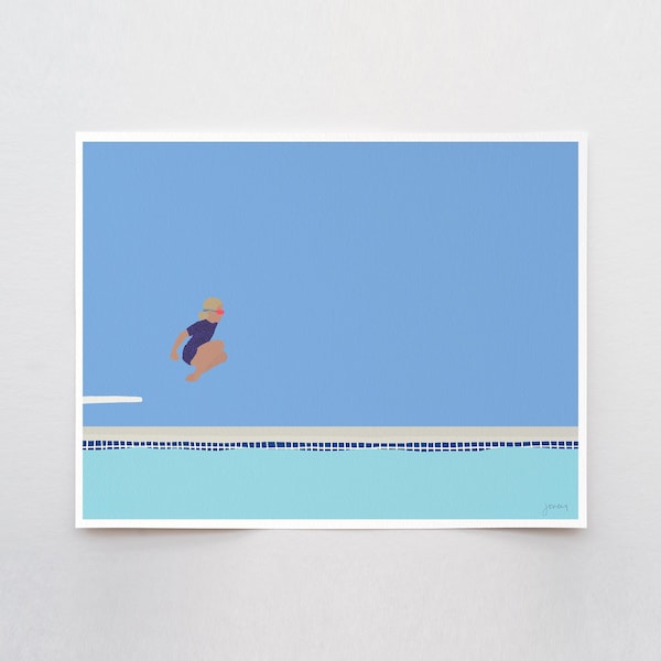 Girl Jumping into Pool Art Print – Signed by Jorey Hurley - Summer Illustration - 150713