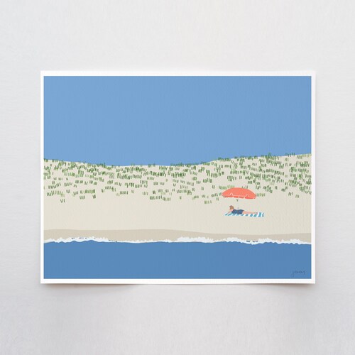 Under an Umbrella, beach house art, signed print by Jorey Hurley