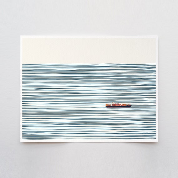 Container Ship on Ocean Art Print - Signed and Printed by Jorey Hurley - Unframed or Framed - 140127-L