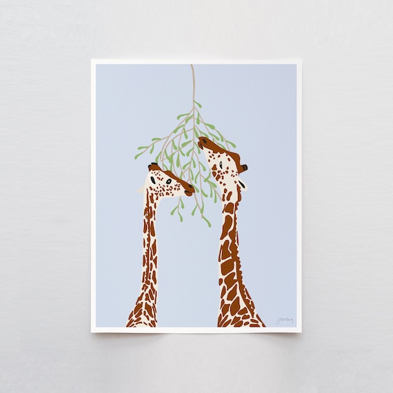 Giraffe Pair Art Print - Signed and Printed by Jorey Hurley - Unframed or Framed - 130116