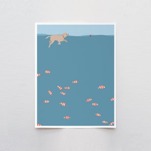 Fish Swimming with Yellow Labrador Art Print - Signed and Printed by Jorey Hurley - Unframed or Framed - 150203