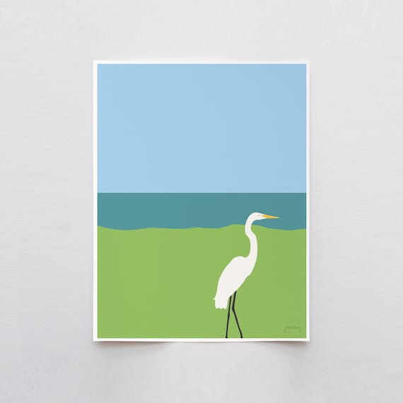 Crissy Field Great Egret Art Print - Signed and Printed by Jorey Hurley - Unframed or Framed - 130402
