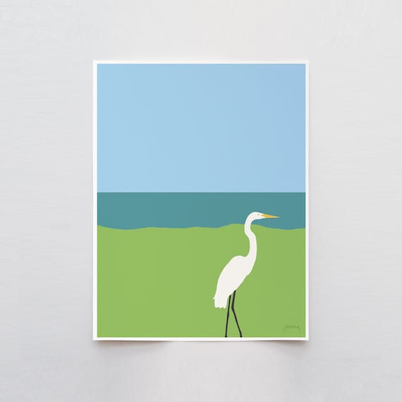 Great Egret Art Print - Signed and Printed by Jorey Hurley - Unframed or Framed - 130402