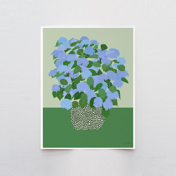 Blue Hydrangea Still Life Art Print - Signed and Printed by Jorey Hurley - Unframed or Framed - 240628