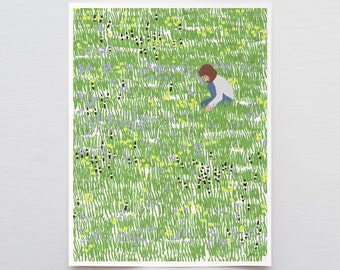 Gathering Flowers Art Print - Signed and Printed by the Artist - Framed or Unframed - 140410