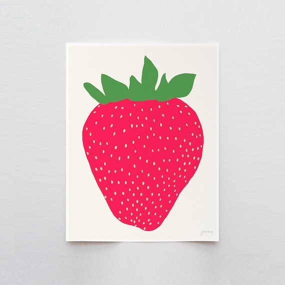 Big Strawberry Art Print - Signed and Printed by Jorey Hurley -Unframed or Framed - 120514